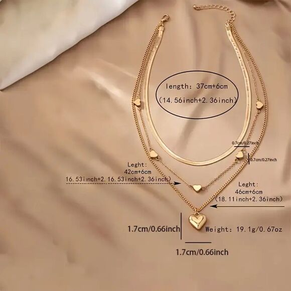 Layered Gold Heart Pendant Necklace, Stainless Steel Choker Chain layered - Picture 5 of 7